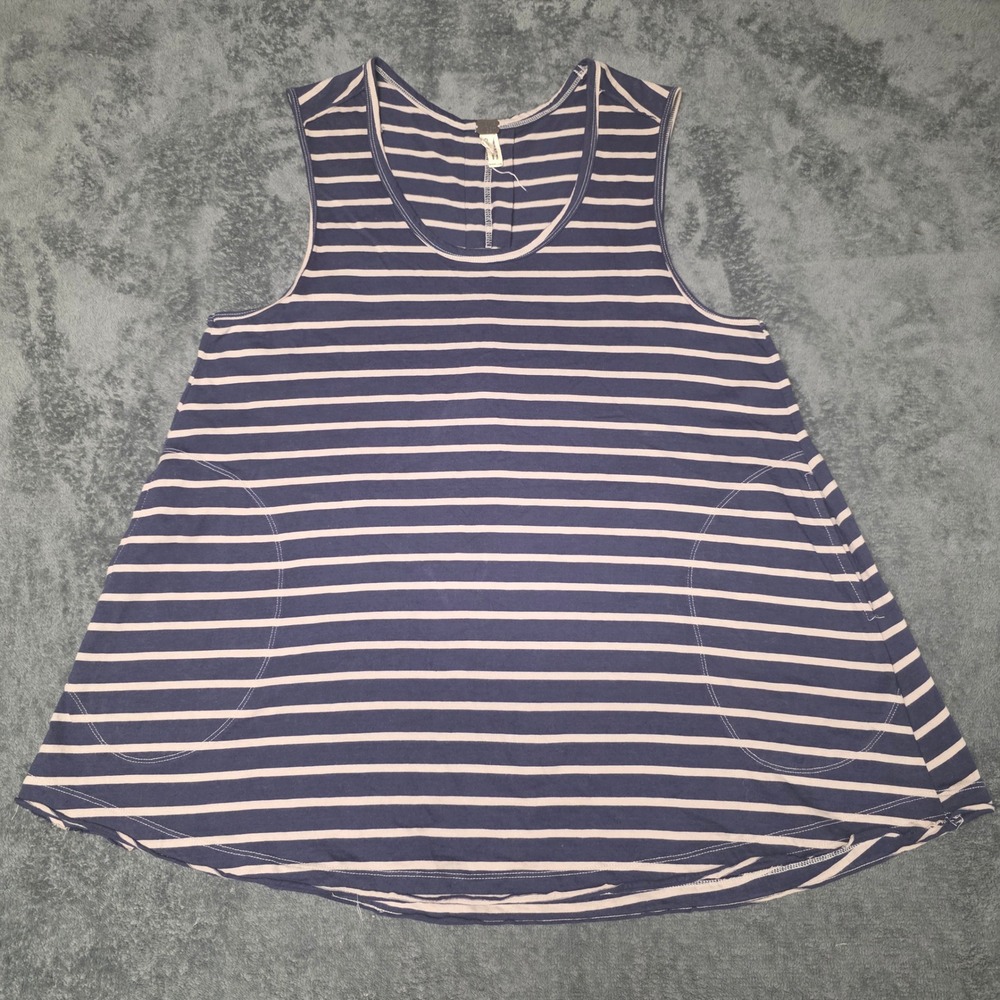 We The Free Free People Striped Swing Tank Top Navy Blue Tan Small Pockets